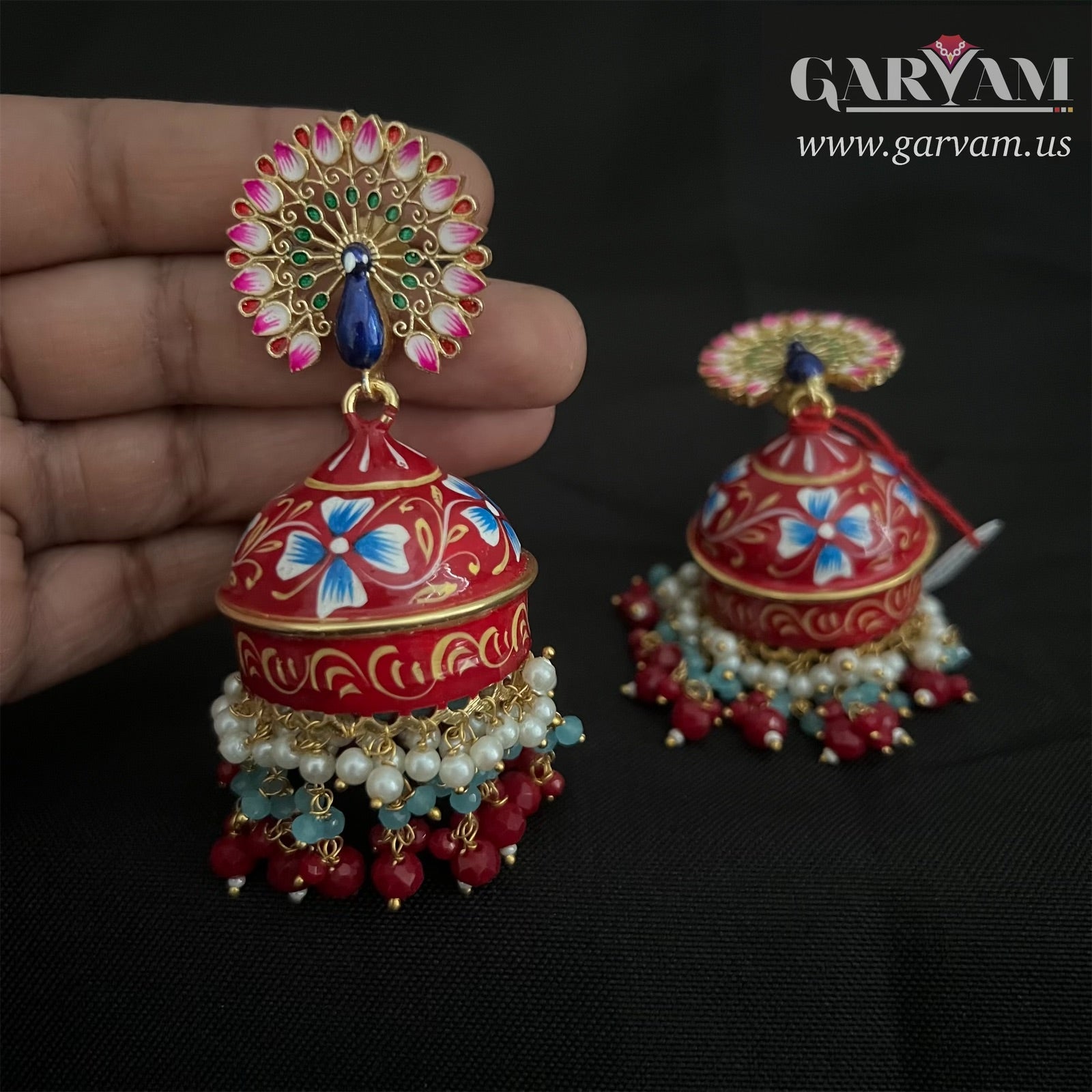 Satrajiti Jhumkas - Red