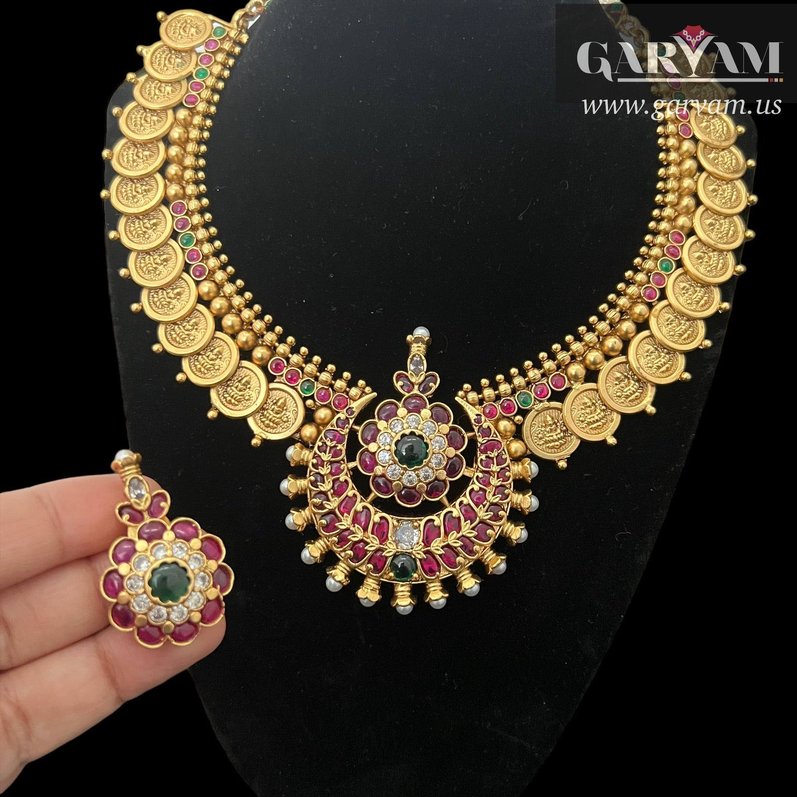 Ullasini Necklace | Coin Necklace | Temple Jewelry | Kemp Necklace | Traditional Jewelry | Bridal Jewel | Pearl Jewel