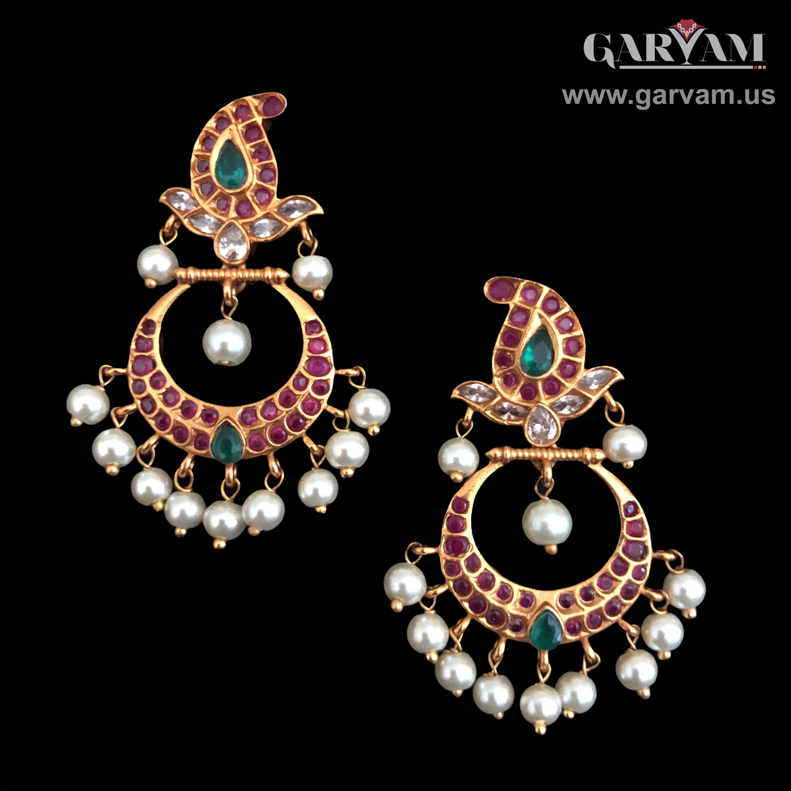 Kanshi Chandbali Earrings | Mango Earrings | Matt Temple Earrings | Chandbali | Pearl Earrings | Kemp Earrings