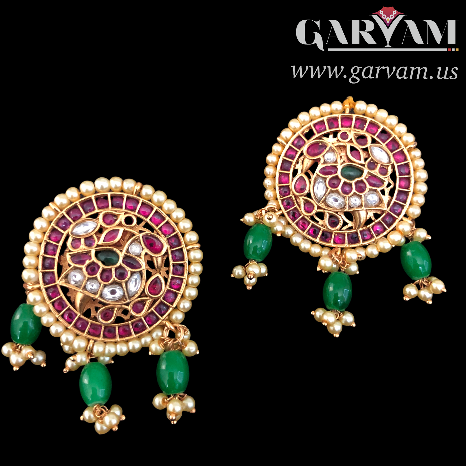 Athiraa Earrings | Kemp Earrings | Stud | Earrings | Ruby Emerald Earrings | Pearl Stud | Big Stud | Matt Earrings | Gift | Present